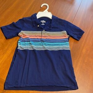 Boys Polo OshKosh Navy blue w/ color stripes cotton size 8 collar shirt